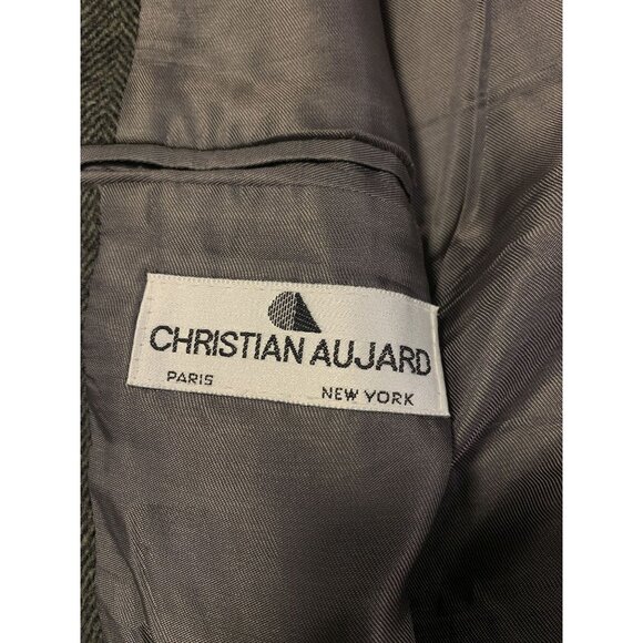 Christian Aujard N.Y. Paris 44R Wool Camel Hair Blend Gray Chevron Blazer Jacket - Picture 4 of 9